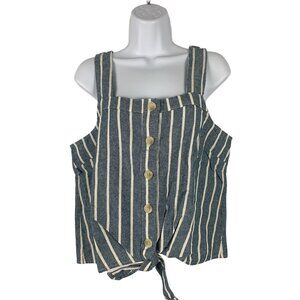 Sonoma Striped Denim Button-Front Tank Top With Tie Detail Size Small